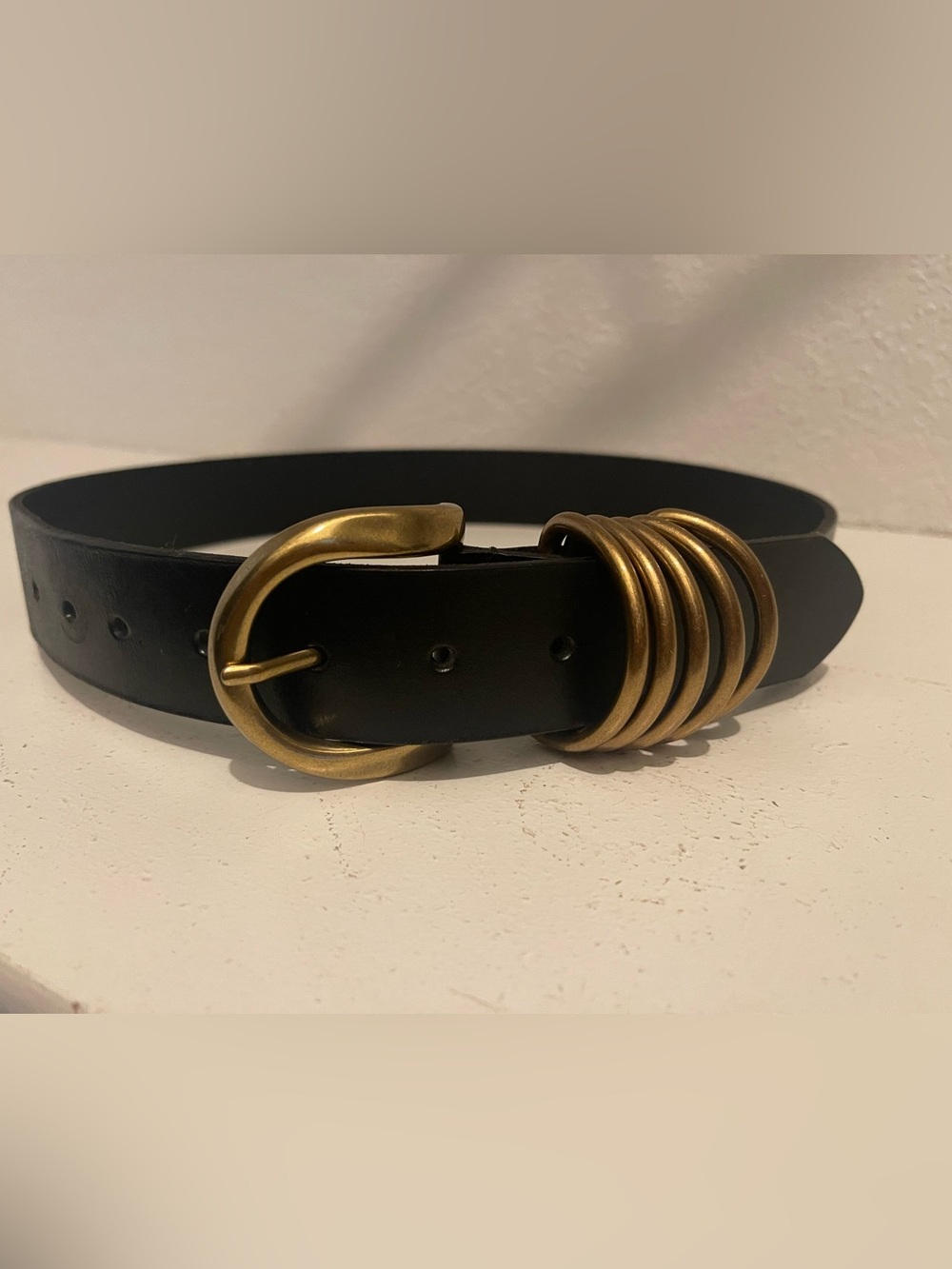 Anthropologie ~ Women's XS ~ Black Cow Leather Belt W/ Multi Gold D- Rings boho
